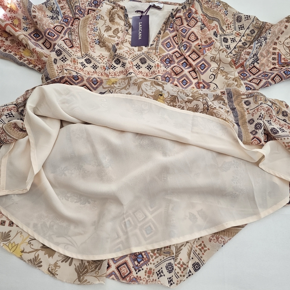 NWT LASCANA About You Long Sleeve Boho Shirt Dress Mixed Print Size 2 - Picture 13 of 16